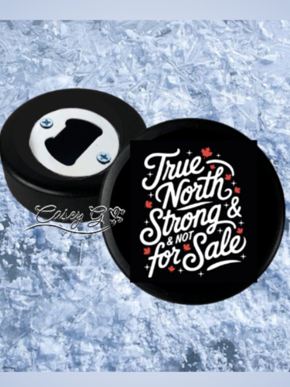🏒NEW*Canada True North and Not 4 Sale*REAL Hockey Puck Bottle Opener*